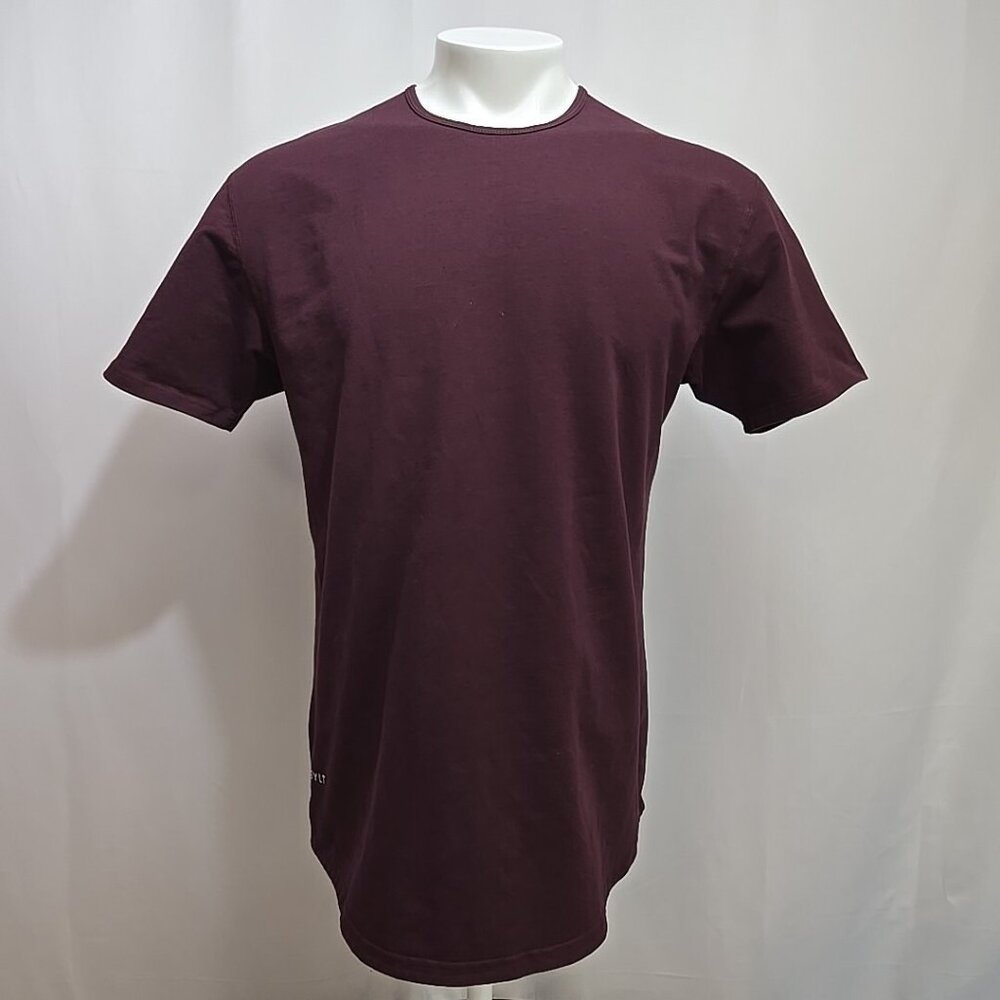BYLT Drop Cut S/S Lux Tee Shirt Mens Size Large Maroon Curved Hem Athleisure